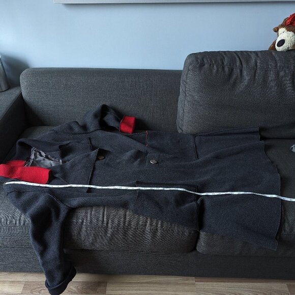 Annikki Karvinen Grey & Red Long 100% Wool Oversized Coat Handmade in Finland - Picture 13 of 14